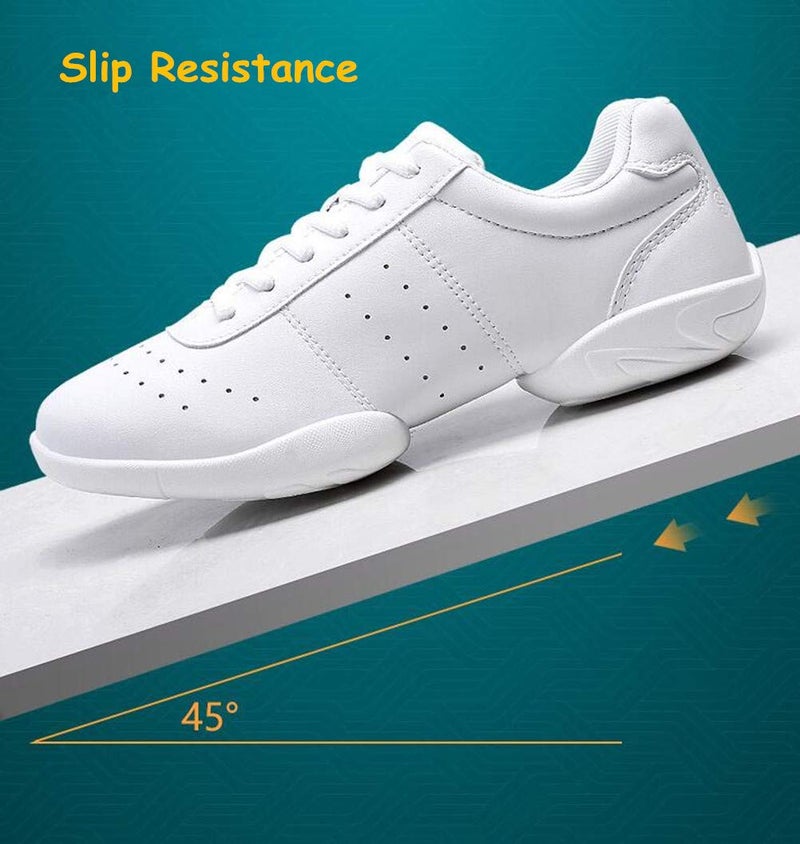 DADAWEN Adult & Youth White Cheerleading Shoes Sport Training Tennis Sneakers Competition Cheer Shoes White US Size 5//EU Size 36 - Image 4